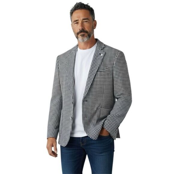 STAFFORD Men's Classic Fit Navy Blue Check Sport Coat Blazer Jacket 44R NWT - Picture 1 of 16